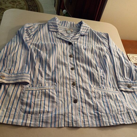 CJ Banks Quarter Sleeve Womens 2X Striped Button Down Jacket Cottagecore - Picture 1 of 7